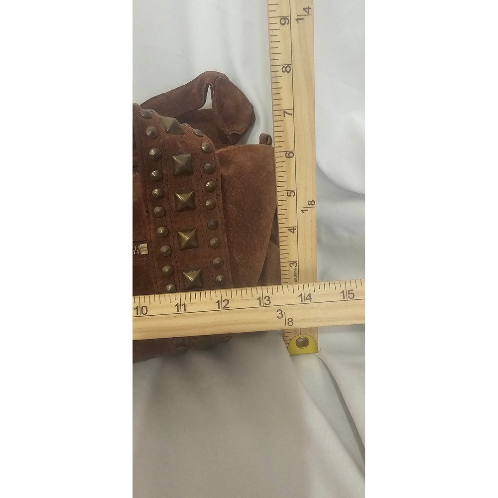 Wilsons Leather Maxima Brown Suede Studded Barrel Shoulder Bag Boho Western Hobo - Picture 7 of 7